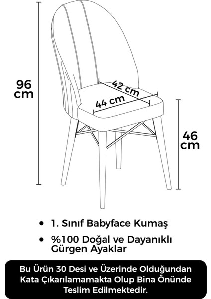 Concept Canisa Ritim Serisi, 1.sınıf Babyface Ithal Kumaş, 6 Adet Sandalye, Beyaz Gürgen Ayak, Gold Halkalı