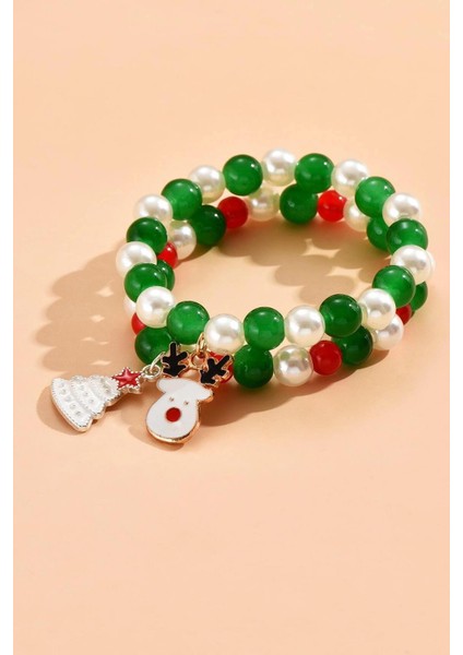 Yılbaşı Ağacı Charm Boncuklu Bileklik 2 Adet modelleri