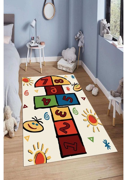 Dijital Baskılı Kaymaz Taban Yıkanabilir Kolay Temizlenir Modern Çocuk Odası Halısı NDÇ-HT-1196