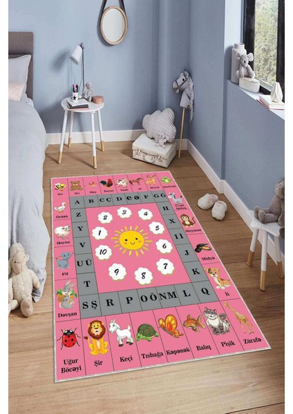 Dijital Baskılı Kaymaz Taban Yıkanabilir Kolay Temizlenir Modern Çocuk Odası Halısı NDÇ-SD-658