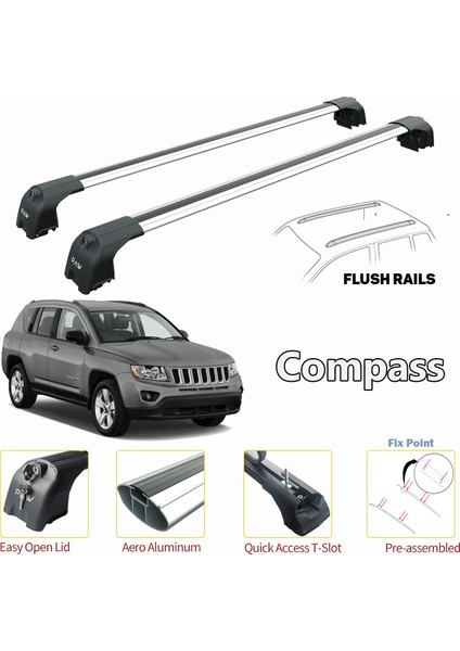 jeep Compass Ara Atkısı Tavan Sistemleri Gri Set 2011-2017