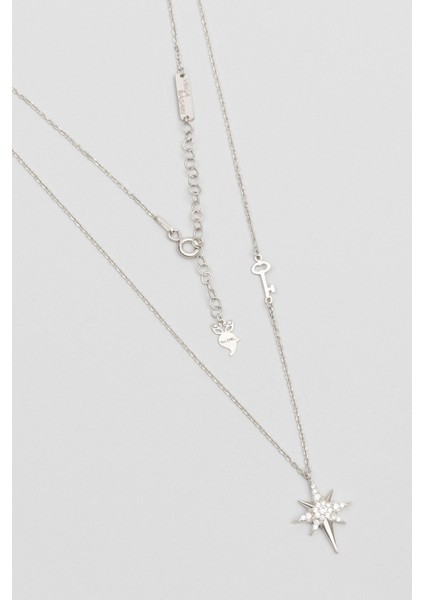 Vega Başarı Yıldızı 18 Ayar Beyaz Altın Kaplama 48 cm Gümüş Kolye