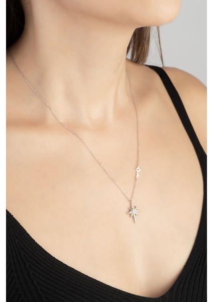 Vega Başarı Yıldızı 18 Ayar Beyaz Altın Kaplama 48 cm Gümüş Kolye fiyatları