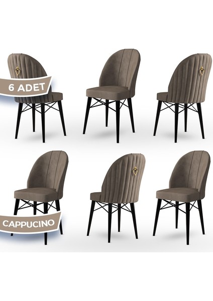 Concept Ritim Serisi, Babyface Kumaş, 6 Adet Sandalye, Siyah Gürgen Ayak, Gold Halkalı