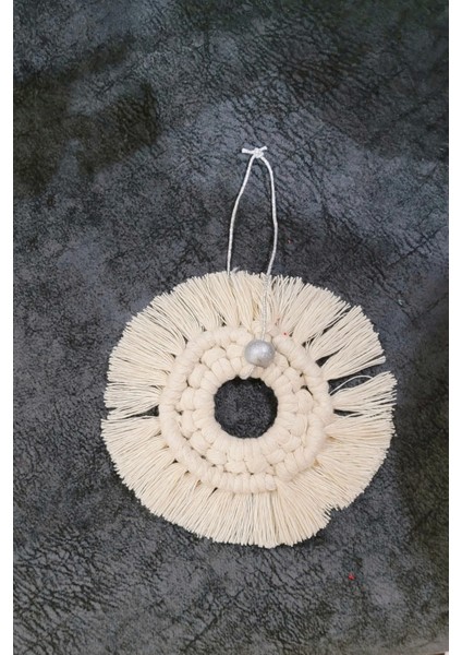 Makrome 3 Adet Beyaz Püsküllü Yılbaşı Ağacı Süsü