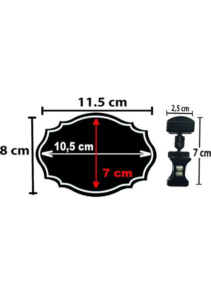 Mt Kırtasiye Yazılıp Silinebilen Siyah Pvc Tutar Etiketi ve Ayarlanabilir Mini Mandal Etiket Tutucu 10'lu Set