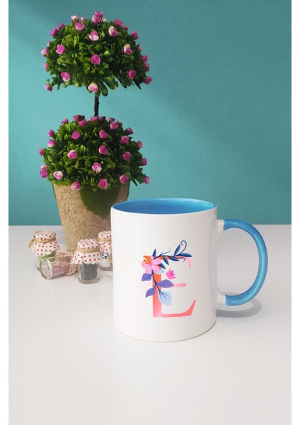 Özel Tasarım E Harfli Kupa Bardak Mavi fiyatları