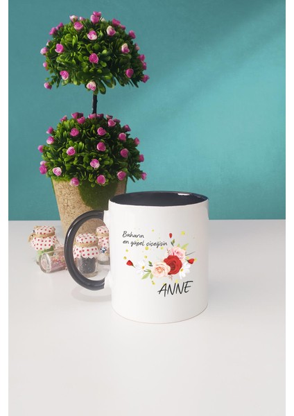 Baharın En Güzel Çiçeğisin Anne Kupa Bardak Siyah