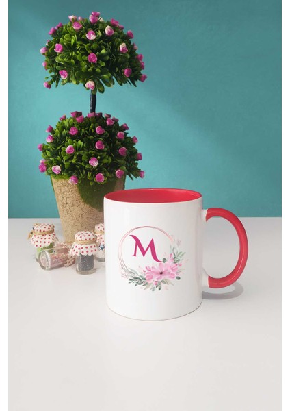 Çiçekli M Harfli Kupa Bardak Kırmızı fiyatları