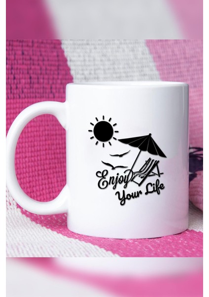 Enjoy Your Life Kupa Bardak Beyaz modelleri