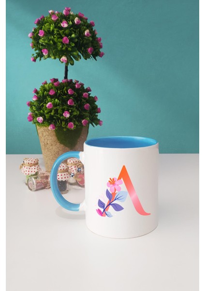 Özel Tasarım A Harfli Kupa Bardak Mavi