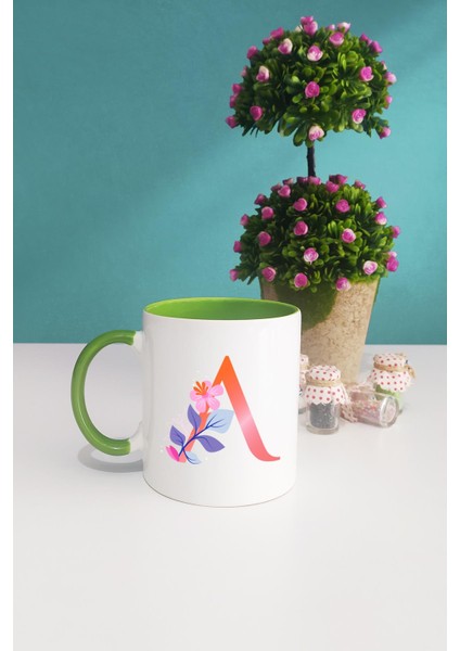 Özel Tasarım A Harfli Kupa Bardak Yeşil