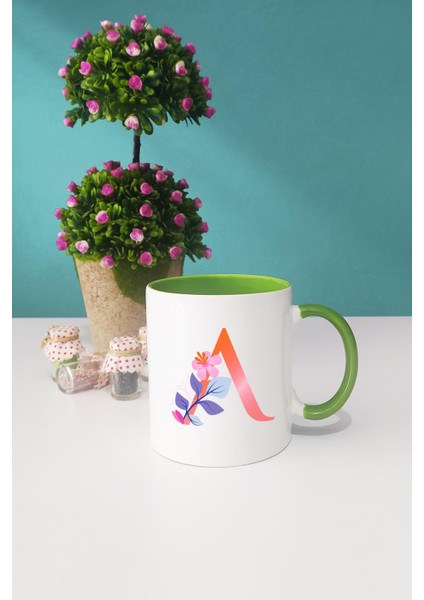 Özel Tasarım A Harfli Kupa Bardak Yeşil fiyatları