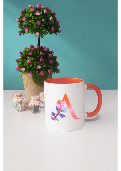 Özel Tasarım A Harfli Kupa Bardak Turuncu