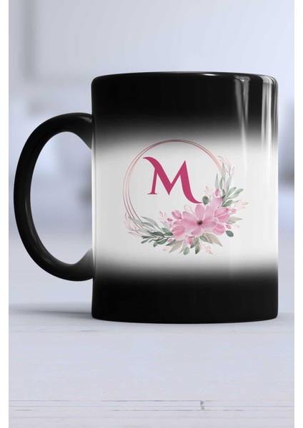 Çiçekli M Harfli Kupa Bardak Sihirli