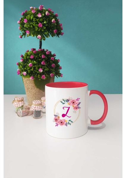 Çiçekli Z Harfli Kupa Bardak Kırmızı fiyatları