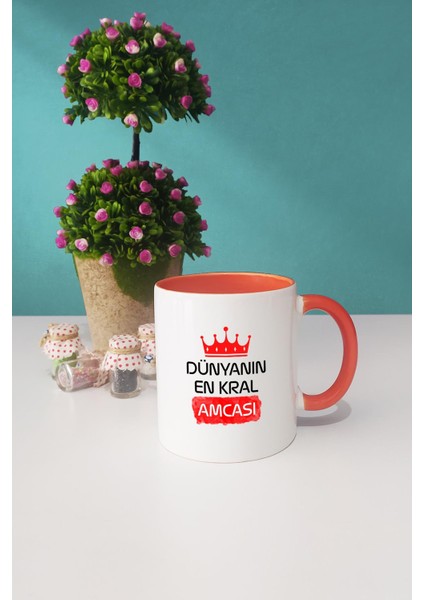 Amcaya Hediye Dünyanın En Kral Amcası Kupa Bardak Turuncu