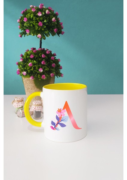 Özel Tasarım A Harfli Kupa Bardak Sarı