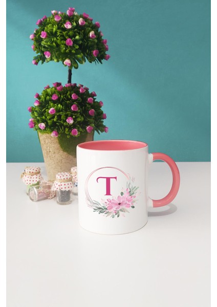 Çiçekli T Harfli Kupa Bardak Pembe fiyatları