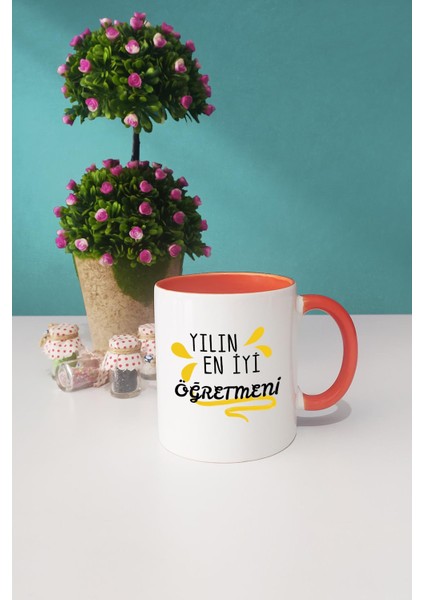Yılın En Iyi Öğretmeni Öğretmene Hediye Kupa Bardak Turuncu