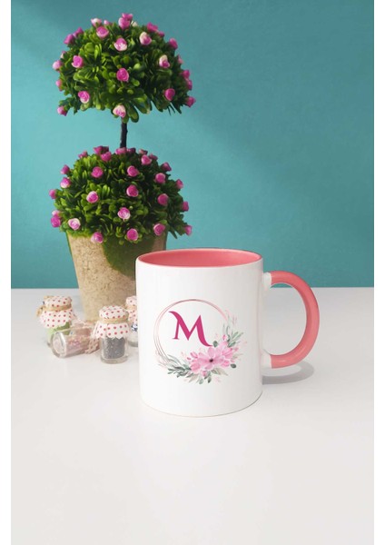 Çiçekli M Harfli Kupa Bardak Pembe fiyatları