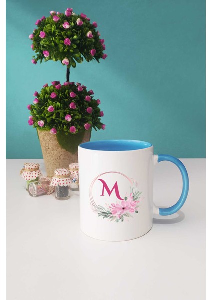 Çiçekli M Harfli Kupa Bardak Mavi fiyatları