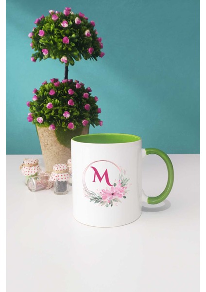 Çiçekli M Harfli Kupa Bardak Yeşil fiyatları