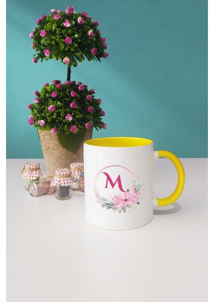 Çiçekli M Harfli Kupa Bardak Sarı fiyatları