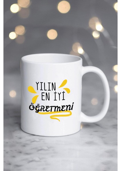 Yılın En Iyi Öğretmeni Öğretmene Hediye Kupa Bardak Beyaz