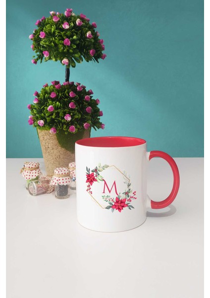Çiçekli M Harfli Kupa Bardak Kırmızı fiyatları