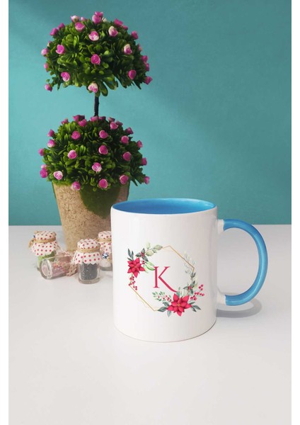 Çiçekli K Harfli Kupa Bardak Mavi fiyatları