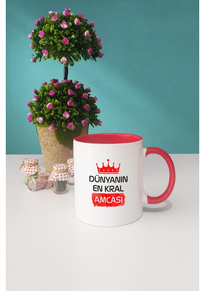Amcaya Hediye Dünyanın En Kral Amcası Kupa Bardak Kırmızı