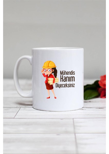 Mühendise Hediye Mühendis Hanım Kupa Bardak Beyaz