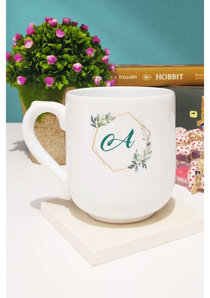 Çiçekli A Harfli Kupa Bardak Oval