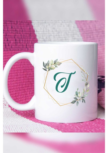 Çiçekli T Harfli Kupa Bardak Beyaz modelleri
