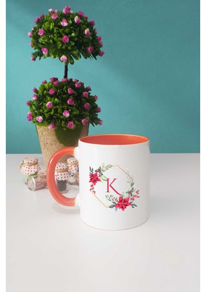 Çiçekli K Harfli Kupa Bardak Turuncu fiyatları