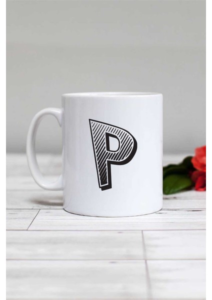 Harf Tasarımlı P Harfli Kupa Bardak Beyaz