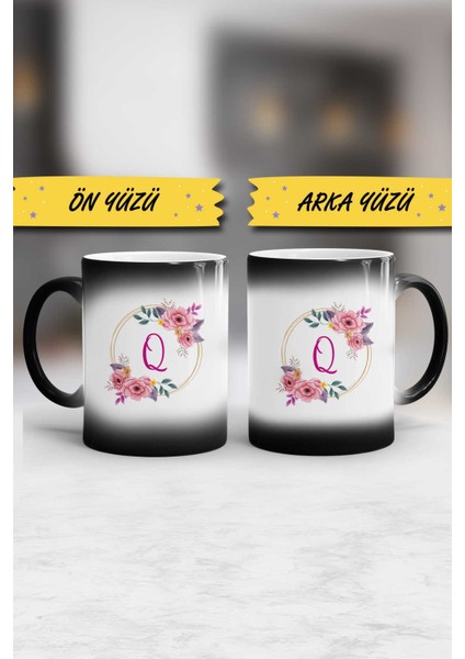 Çiçekli Q Harfli Kupa Bardak Sihirli fiyatları