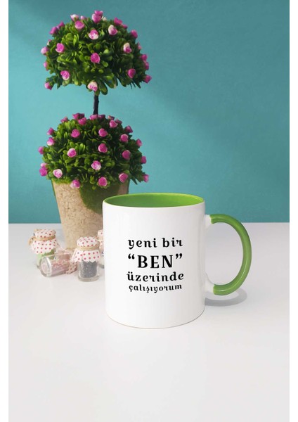 Mottolu Yeni Bir Ben Yeşil Kupa Bardak Kalemlik Anahtarlık modelleri