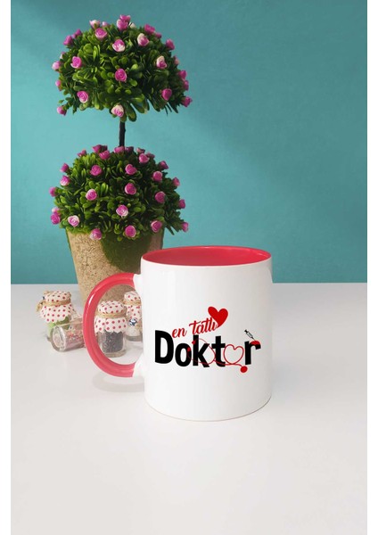 En Tatlı Doktor Kırmızı Kupa Bardak Dekoratif Taş Anahtarlık