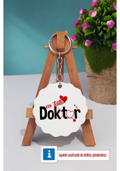 En Tatlı Doktor Kırmızı Kupa Bardak Dekoratif Taş Anahtarlık