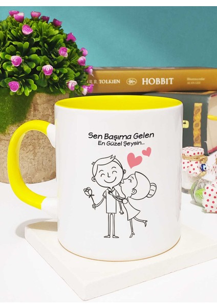 Sen Başıma Gelen En Güzel Şeysin Sevgiliye Hediye Kupa Bardak Sarı