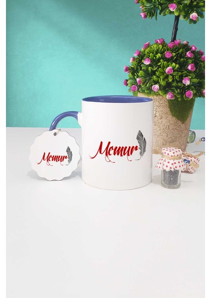 Memur Hediye Lacivert Kupa Bardak Anahtarlık
