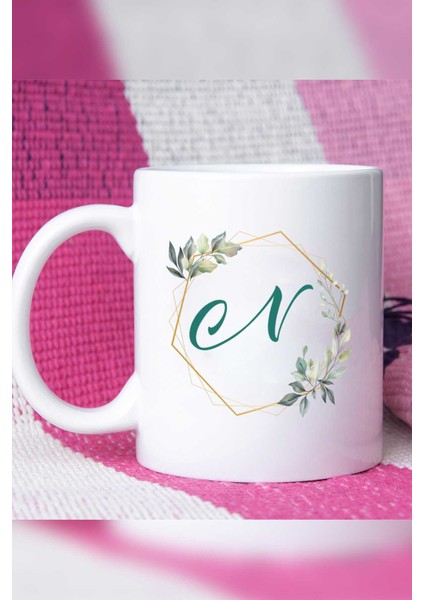 Çiçekli N Harfli Kupa Bardak Beyaz modelleri