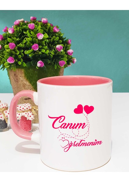 Canım Öğretmenim Tasarımlı Öğretmenler Günü Hediyesi Kupa Bardak Pembe