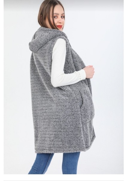 Kapşonlu Fermuarlı Peluş Yelek modelleri