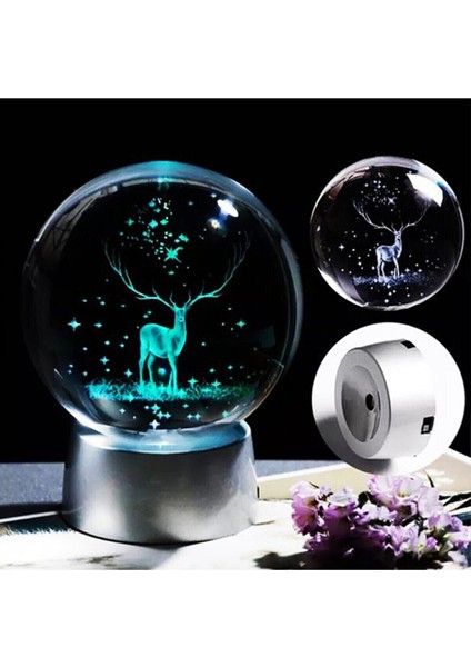 Hediye Kutusunda Geyik Temalı Işıklı 3D LED Işıklı Cam Küre Lotus Kolye