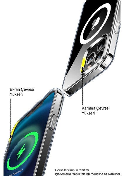 Caseworld Apple iPhone 13 Kapak Magsafe Kablosuz Şarj Destekli Şeffaf Kılıf