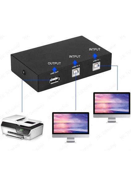 2 Port USB Pc Tarayıcı Yazıcı Değiştirici Switch