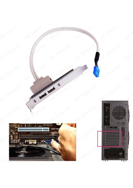 Pc Anakart 9 Pin Header 2 Port USB 2.0 Anakart Arka Panel Genişletme Braketi
